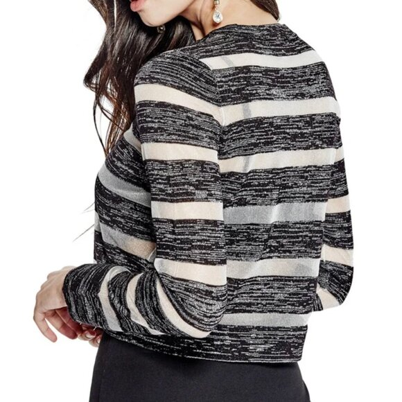 GUESS Amara Long Sleeve Sheer Striped Crop Sweater - Picture 7 of 8